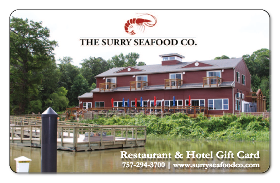 surry seafood logo on a background image of the restaurant